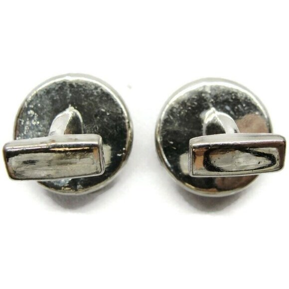 Cufflinks Silver Red Plaid Fabric Insert Tux Shirt Dress Suit Vintage - Picture 5 of 7